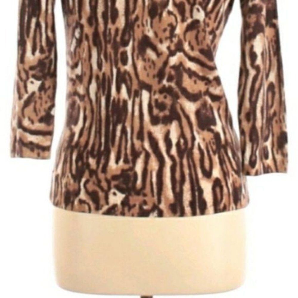 Talbots Sweater 100% Pure Merino Wool Leopard Animal Print Crew Neck Brown L - Picture 8 of 9